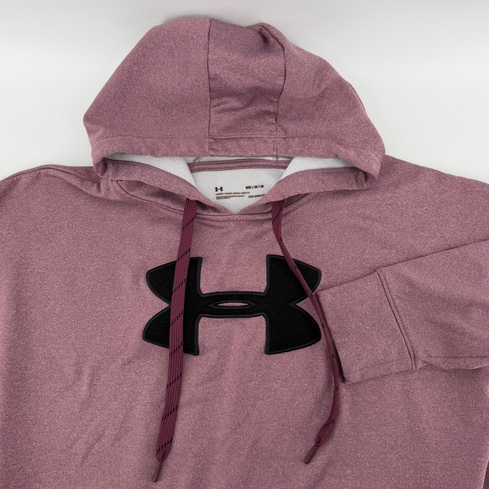 Under Armour ColdGear Burgundy Heathered Logo Hoodie Women's Medium Loose Fit‎